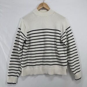 Stripped Mock Neck Sweater Womens M Minimalist Parisian Luxury Capsule Fisherman